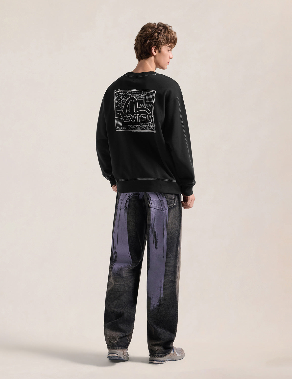 Geometric Motif Sashiko Seagull Sweatshirt