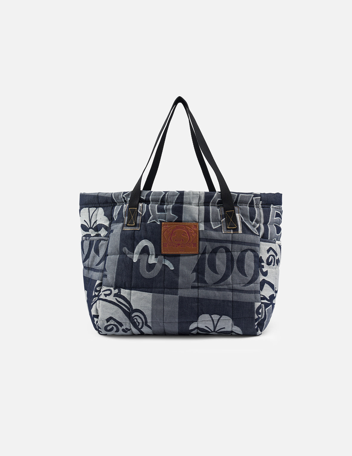 Allover Logo Jacquard Print Denim Tote Bag