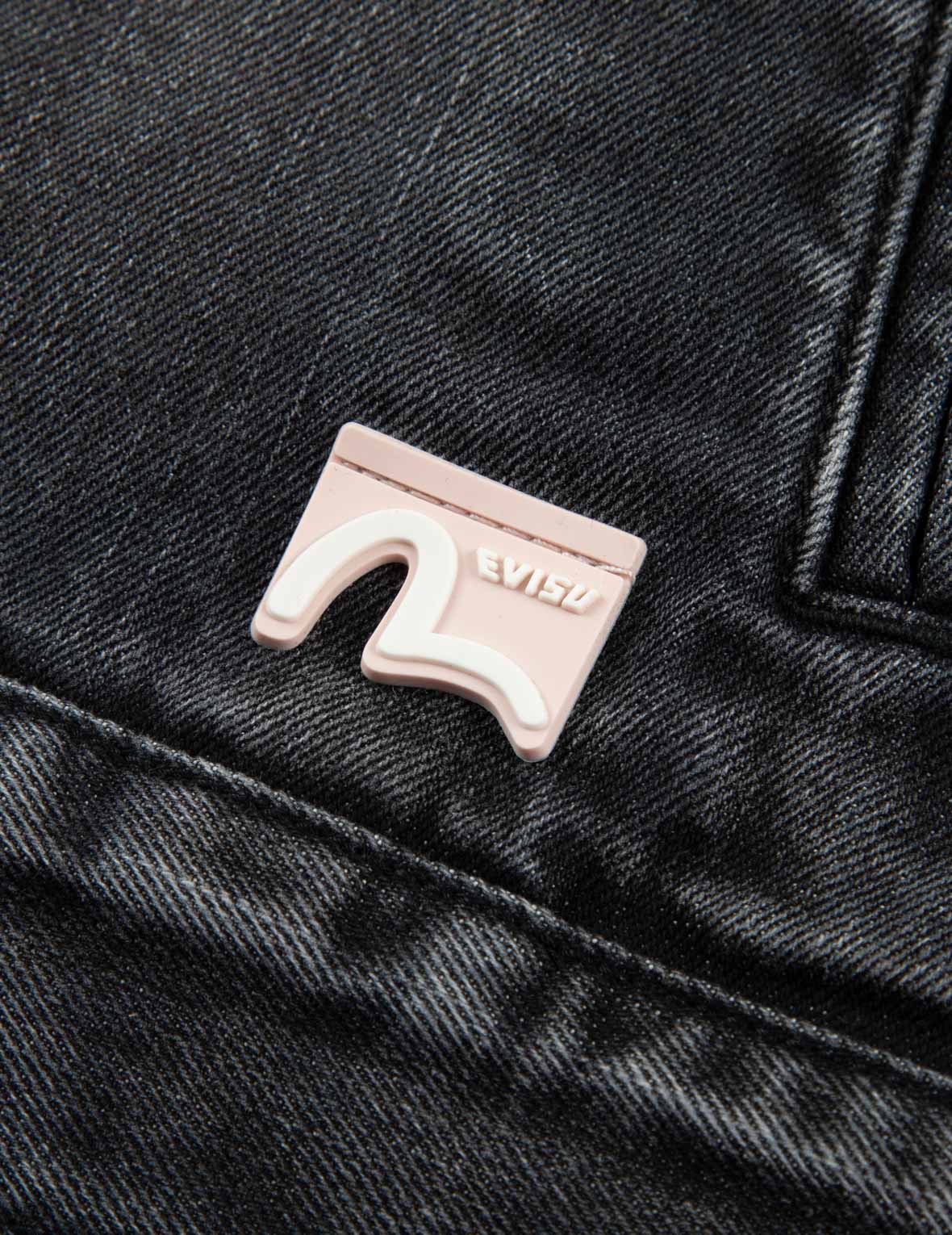 カモメ刺繍とロゴ柄パネル付きファッションフィットデニムジャケット