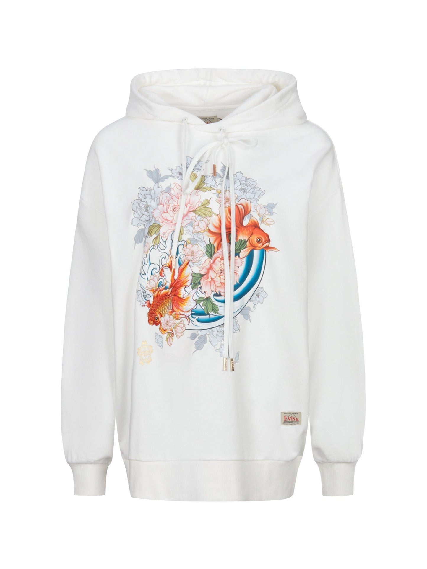 金魚と花柄プリントオーバーサイズフーディ