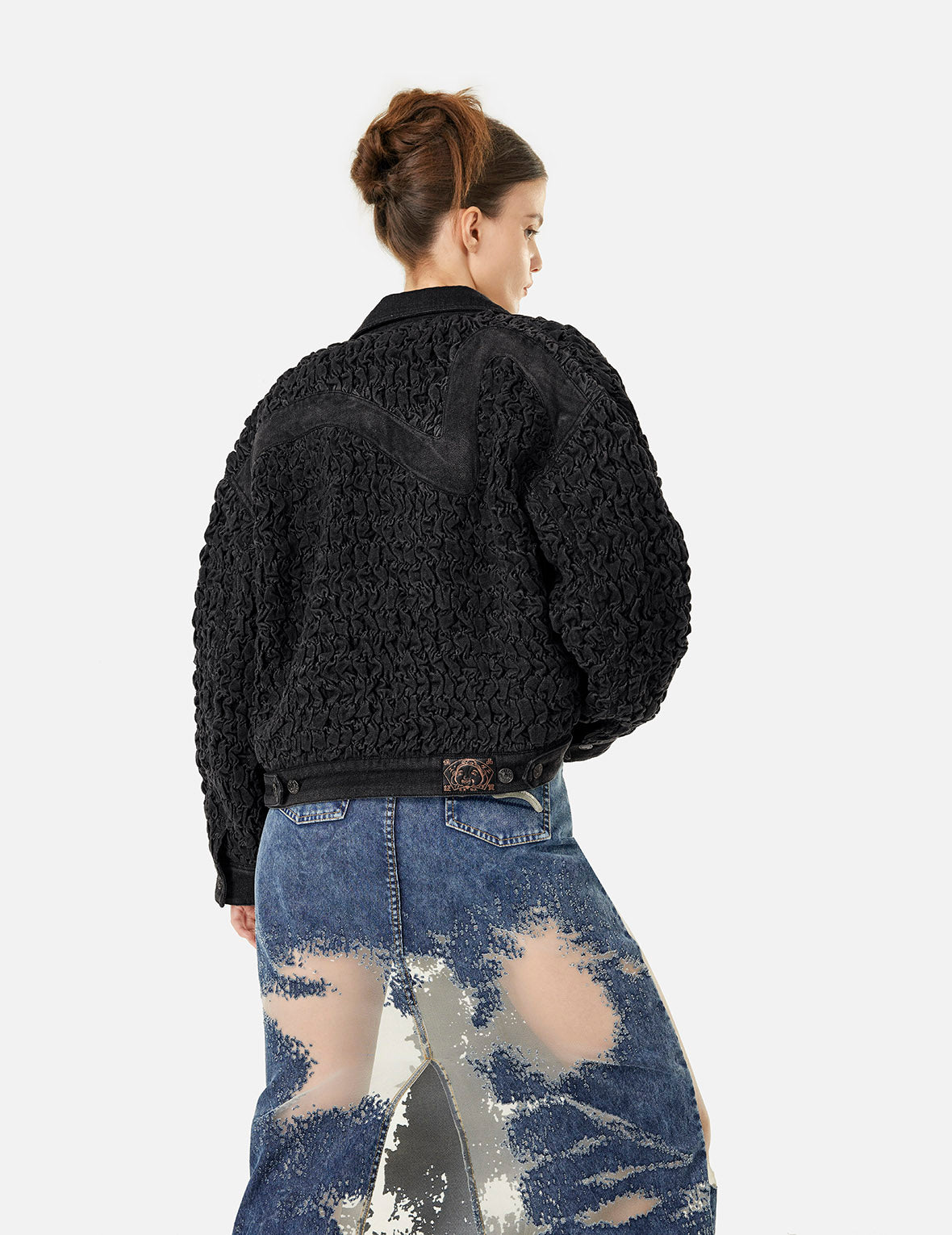 カモメ刺繍テクスチャオーバーサイズデニムジャケット