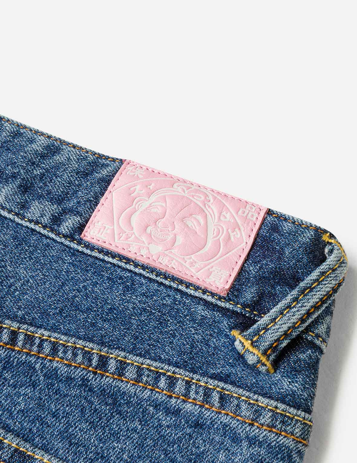 ピクセルカモメ刺繍リラックスフィットジーンズ