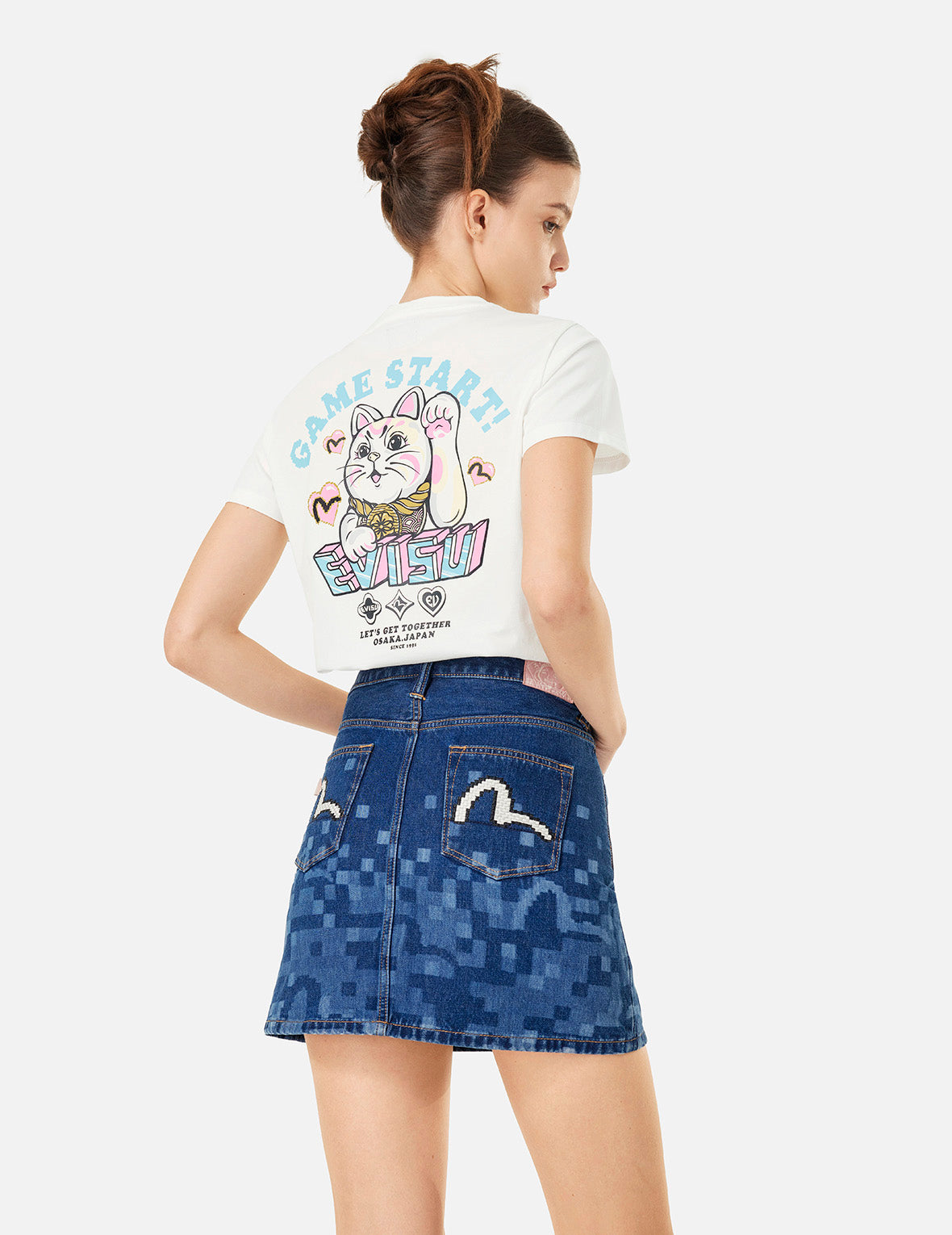 招き猫プリントレギュラーフィットTシャツ