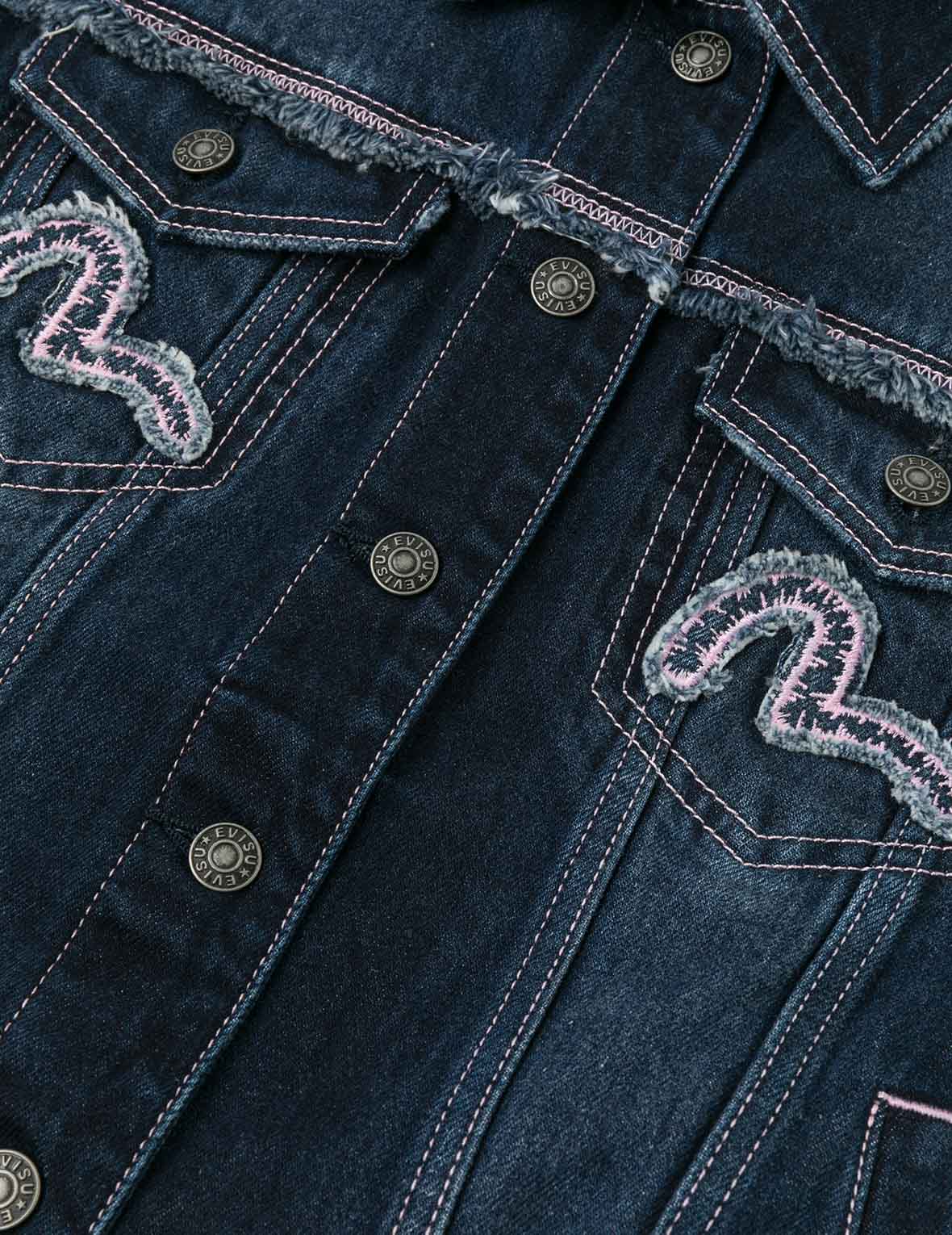 カモメアップリケ刺繍 ルーズフィット ウォッシュドデニムジャケット
