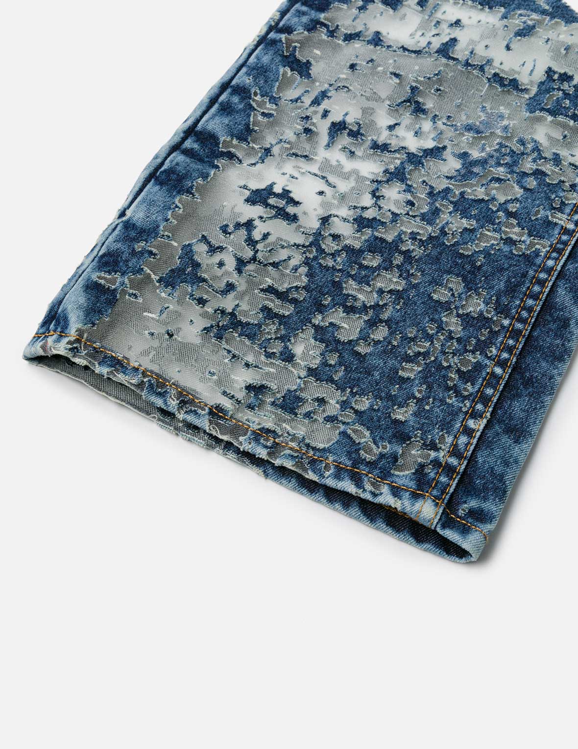 カモメ刺繍 ファッションフィット バーンアウト ジーンズ