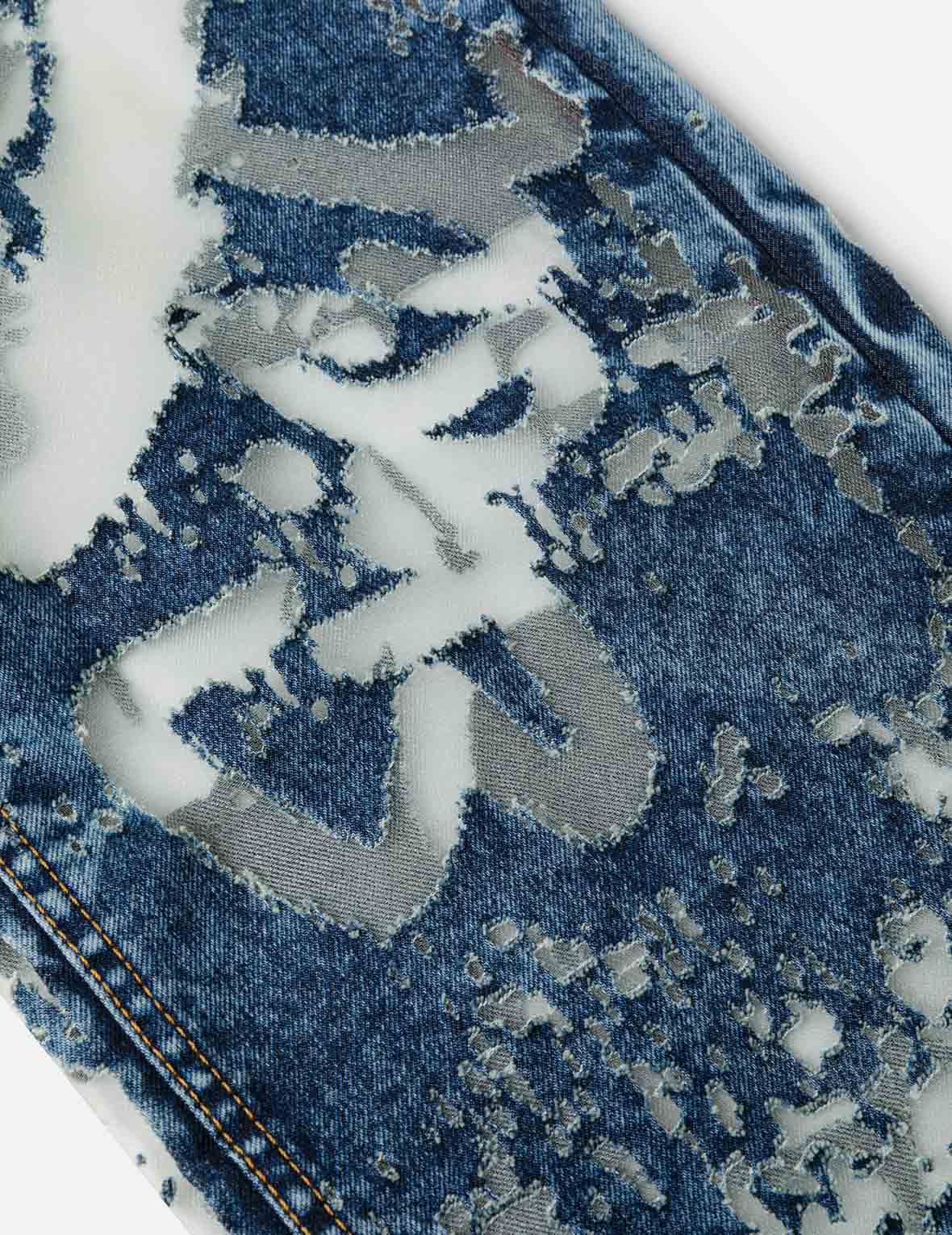 カモメ刺繍 ファッションフィット バーンアウト ジーンズ