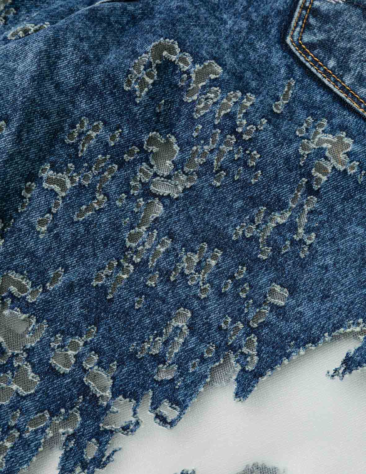 カモメ刺繍 ファッションフィット バーンアウト ジーンズ