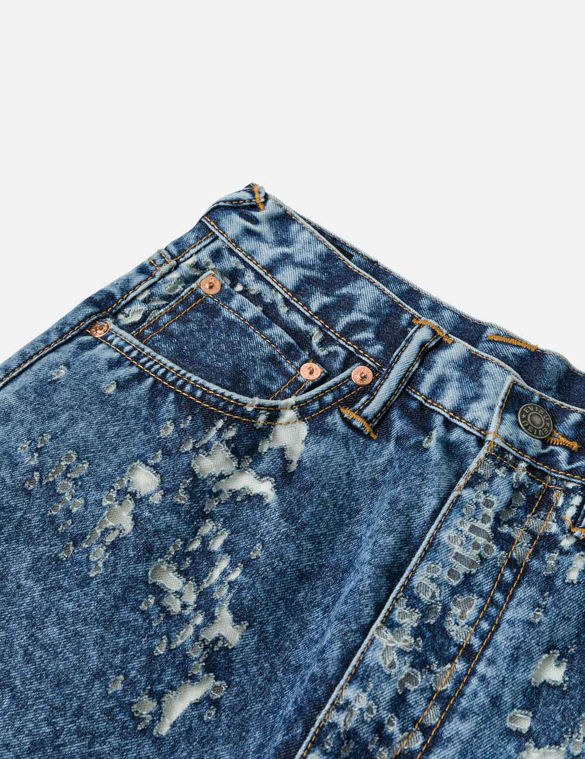 カモメ刺繍 ファッションフィット バーンアウト ジーンズ