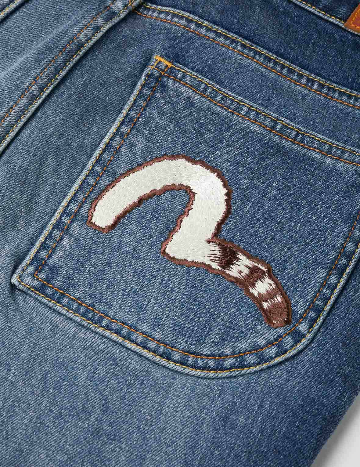 ホローファジーキャットとカモメ刺繍 リラックスフィット ジーンズ