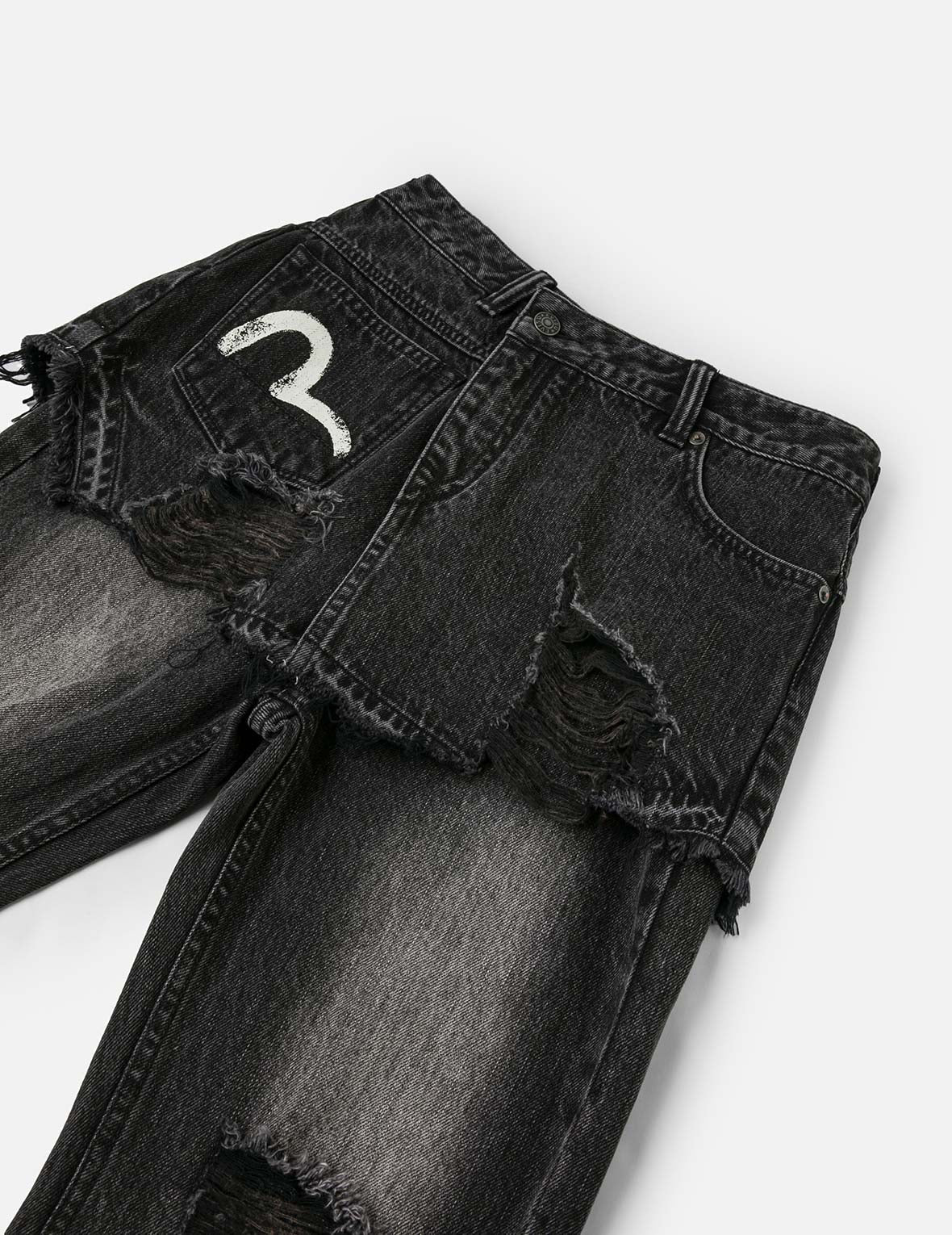 モットルドカモメとディストレスド ファッションフィット デニムスコート