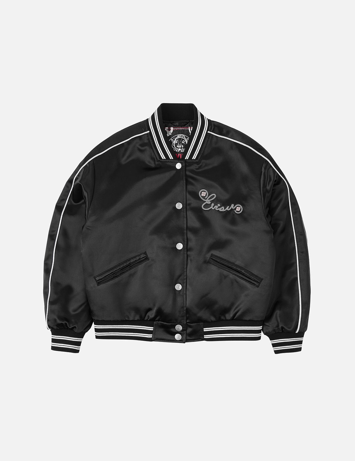 Logo and Fuzzy Cat Embroidery Fashion Fit Varsity Jacket