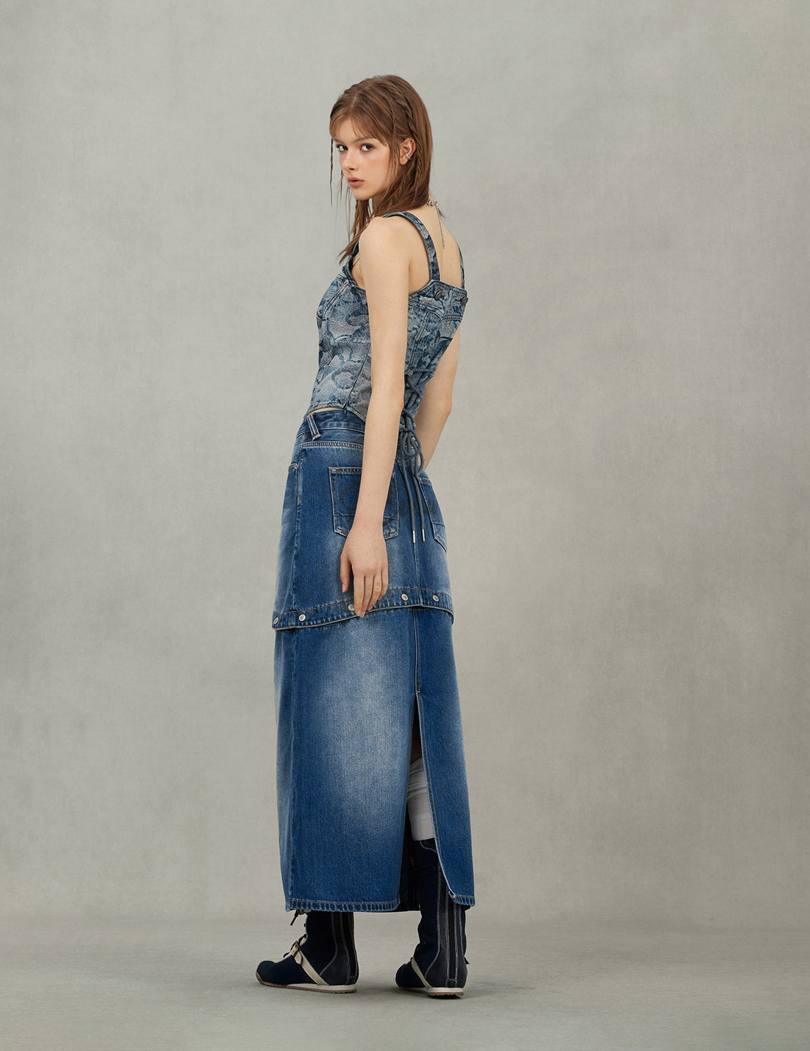 ロゴプリント ファッションフィット 取り外し可能デニムスカート