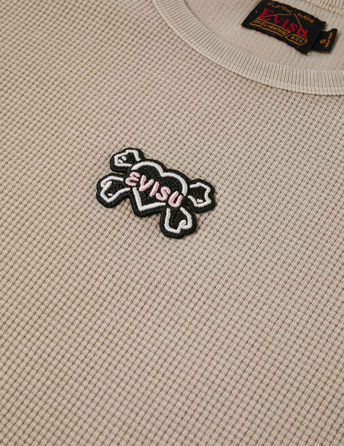 ハート型スカルEVISUパッチ刺繍 ファッションフィット 長袖トップ