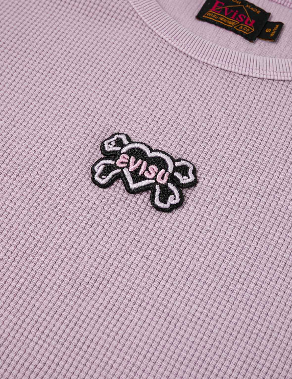 ハート型スカルEVISUパッチ刺繍 ファッションフィット 長袖トップ