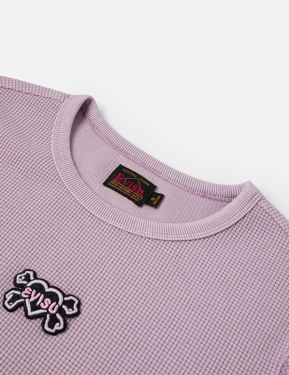 ハート型スカルEVISUパッチ刺繍 ファッションフィット 長袖トップ