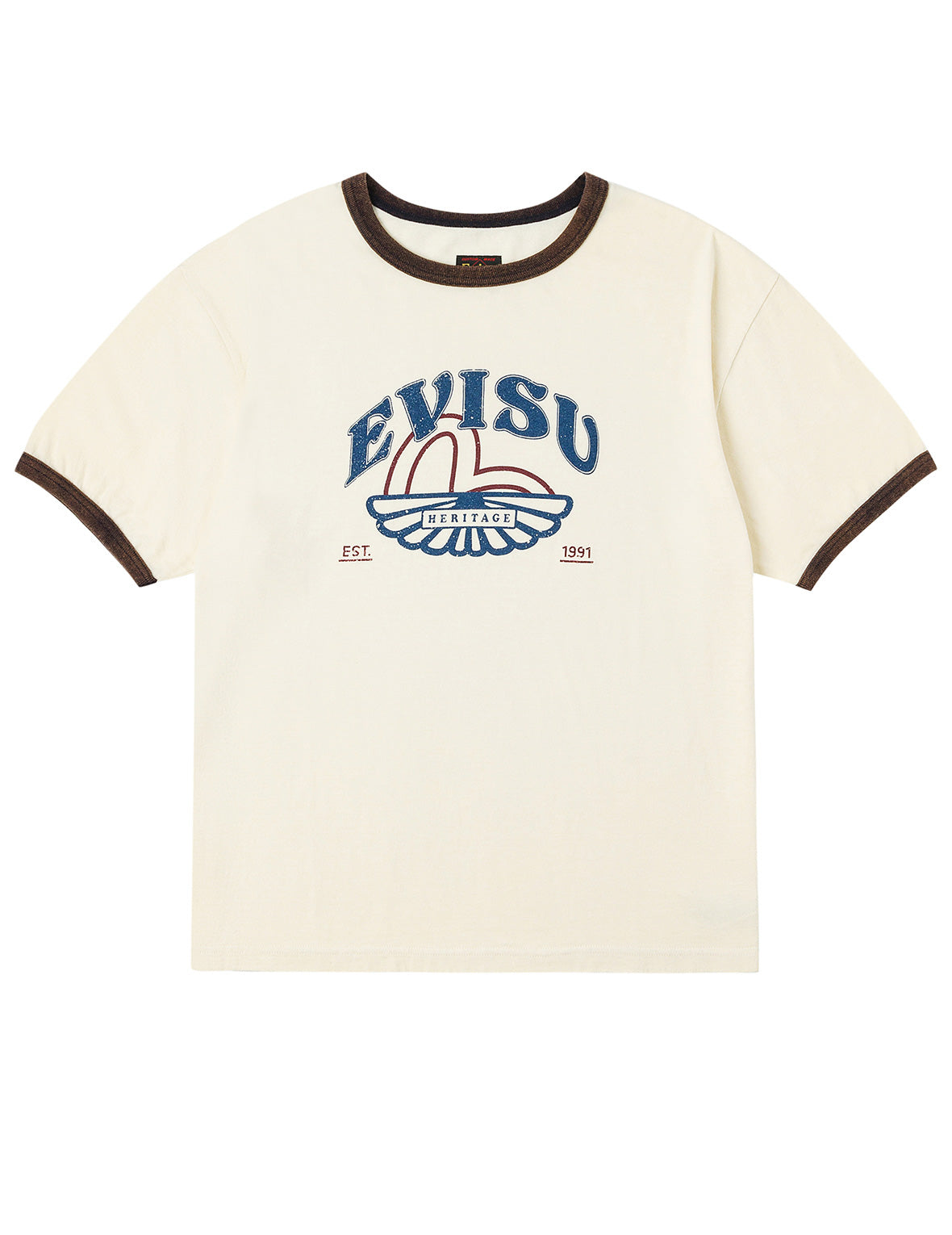 ウォッシュドカモメとロゴプリント レギュラーフィット リンガーTシャツ