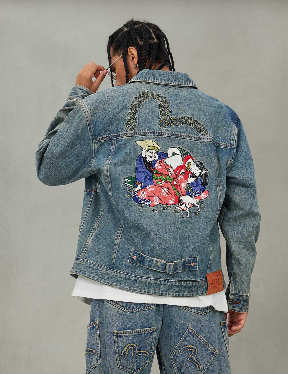 EVISU X F-LAGSTUF-F 春画とカモメ刺繍 リラックスフィット デニムジャケット