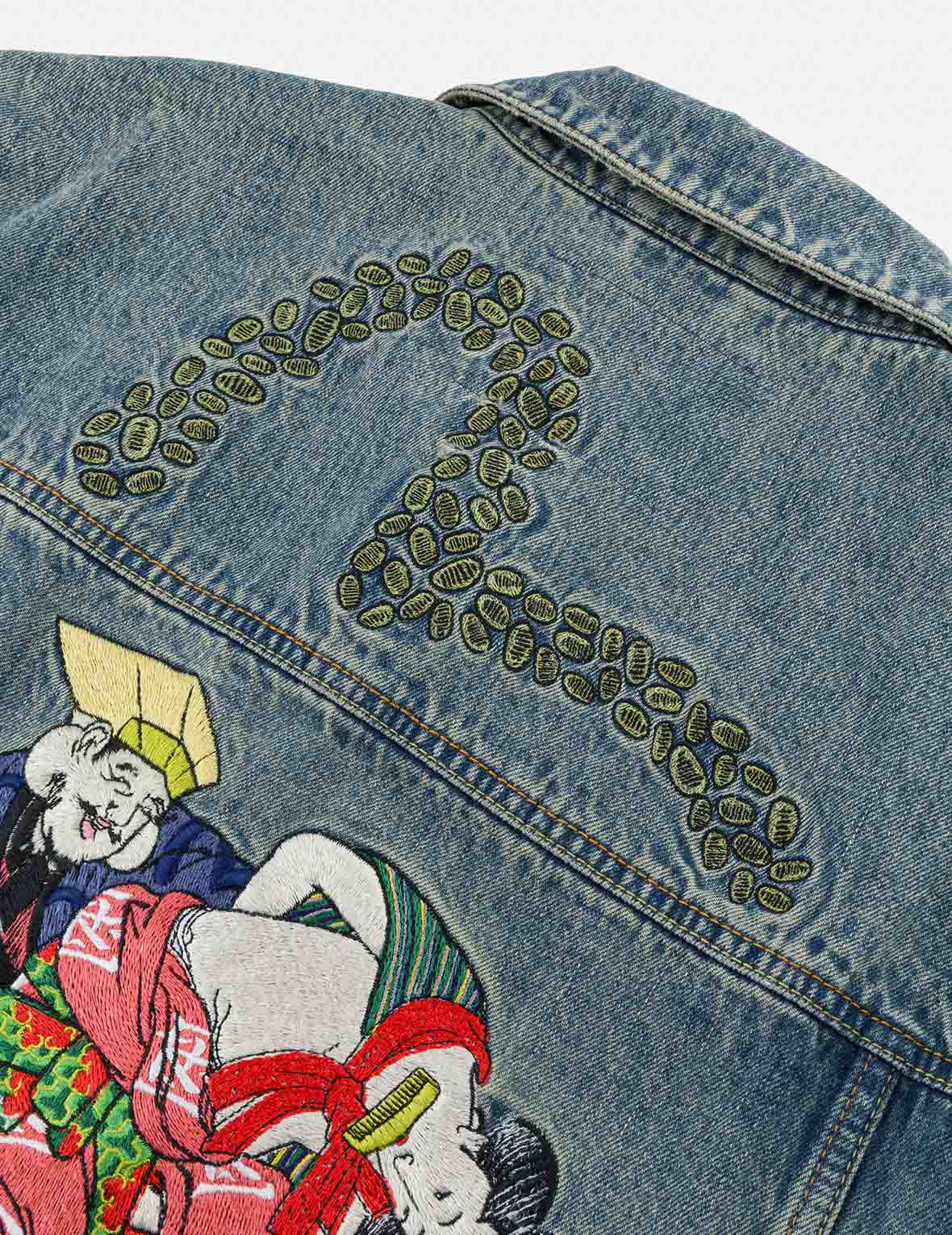 EVISU X F-LAGSTUF-F 春画とカモメ刺繍 リラックスフィット デニムジャケット