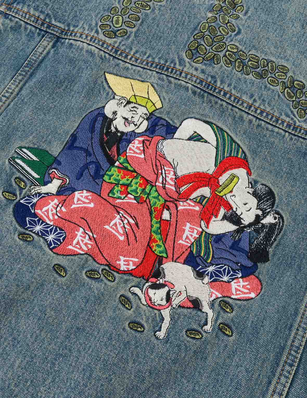 EVISU X F-LAGSTUF-F 春画とカモメ刺繍 リラックスフィット デニムジャケット