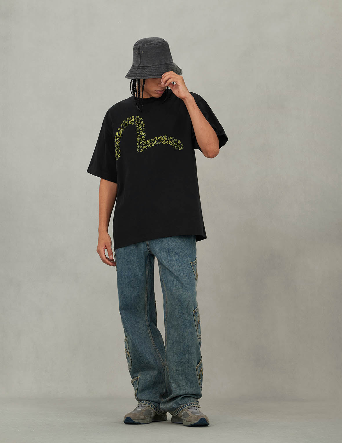 EVISU X F-LAGSTUF-F 春画と小判 カモメプリント レギュラーフィット Tシャツ - 黒