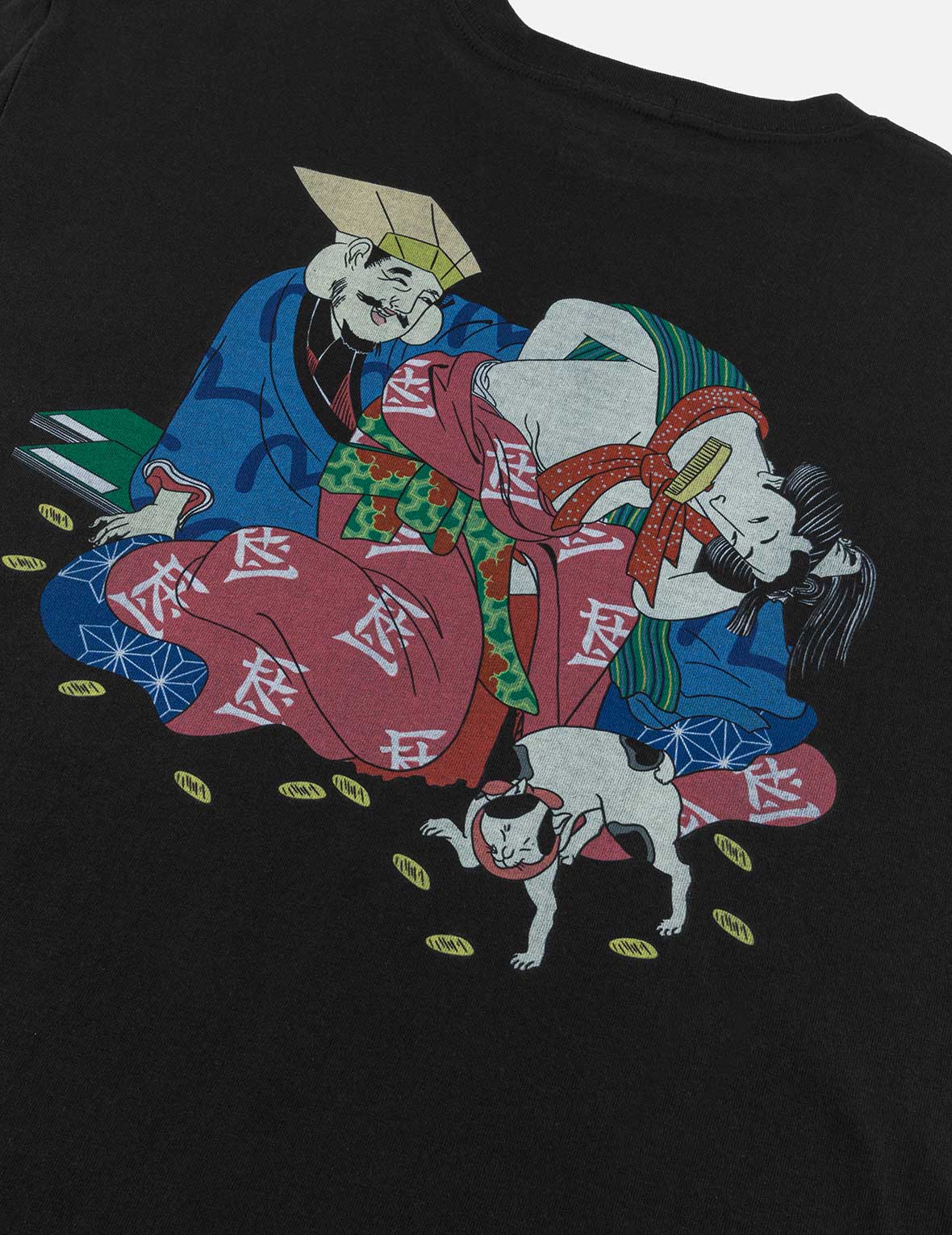EVISU X F-LAGSTUF-F 春画と小判 カモメプリント レギュラーフィット Tシャツ - 黒