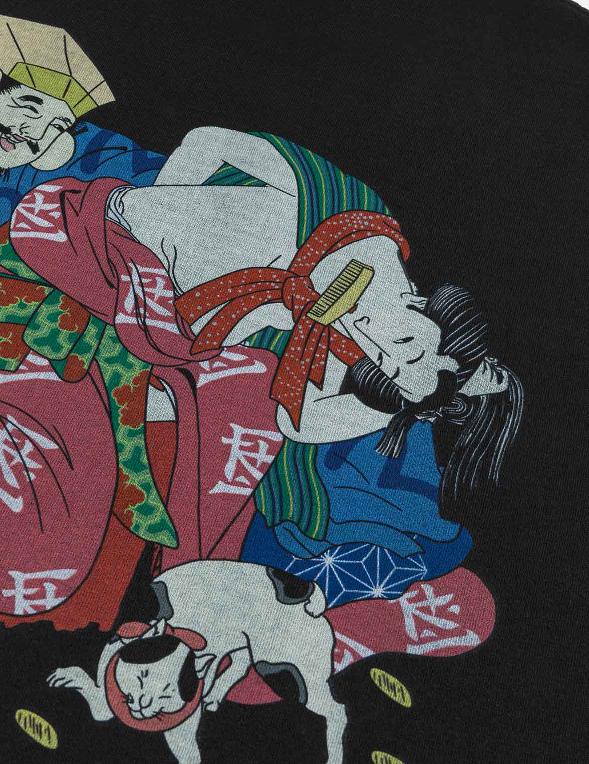 EVISU X F-LAGSTUF-F 春画と小判 カモメプリント レギュラーフィット Tシャツ - 黒