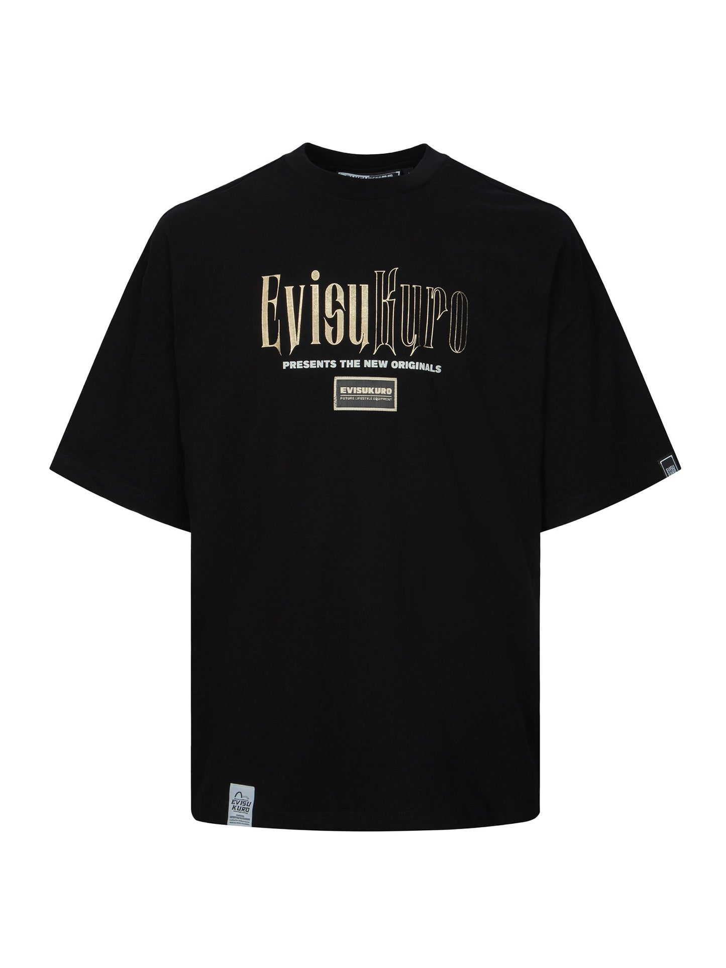 ゴールド箔のカリグラフィロゴプリントのオーバーサイズTシャツ