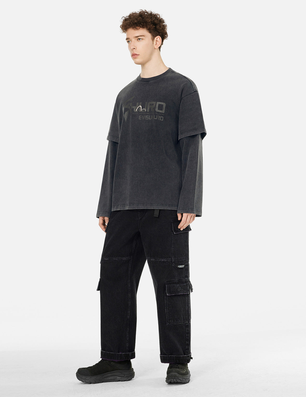 ヘビーウォッシュレギュラーフィット2-in-1ロングスリーブTシャツ