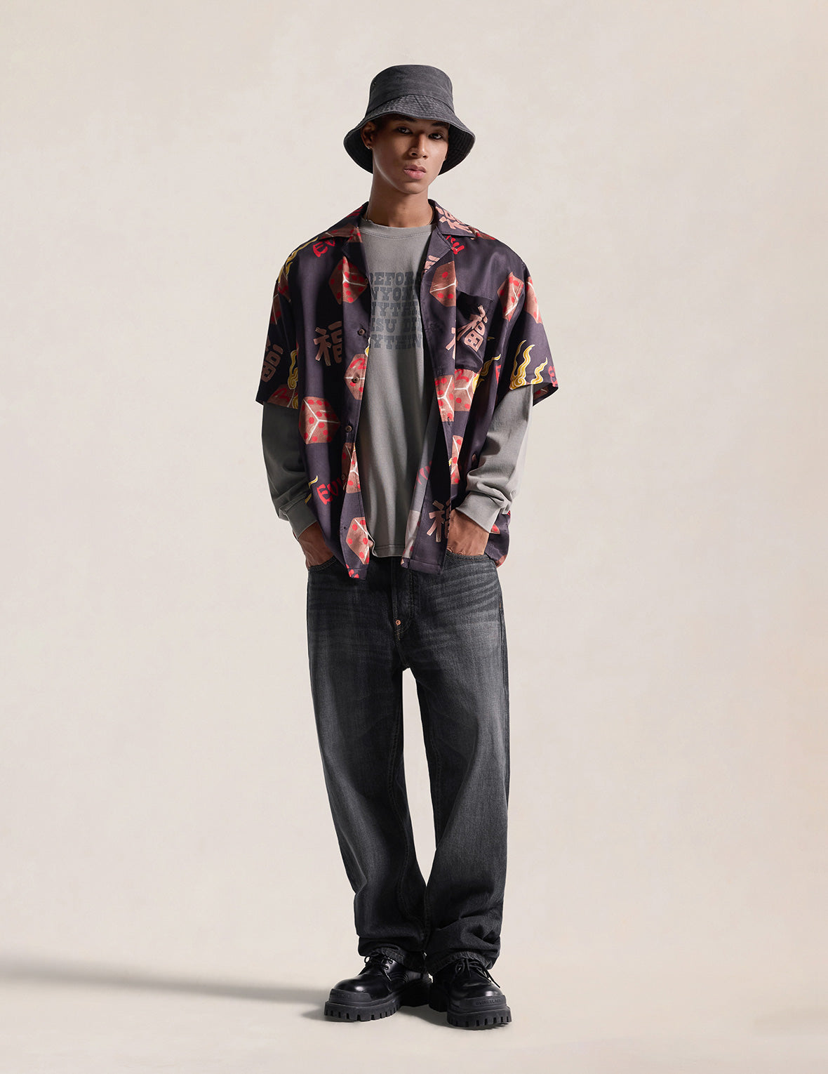 Black Washed Seagull Print Regular Fit Jeans #2020