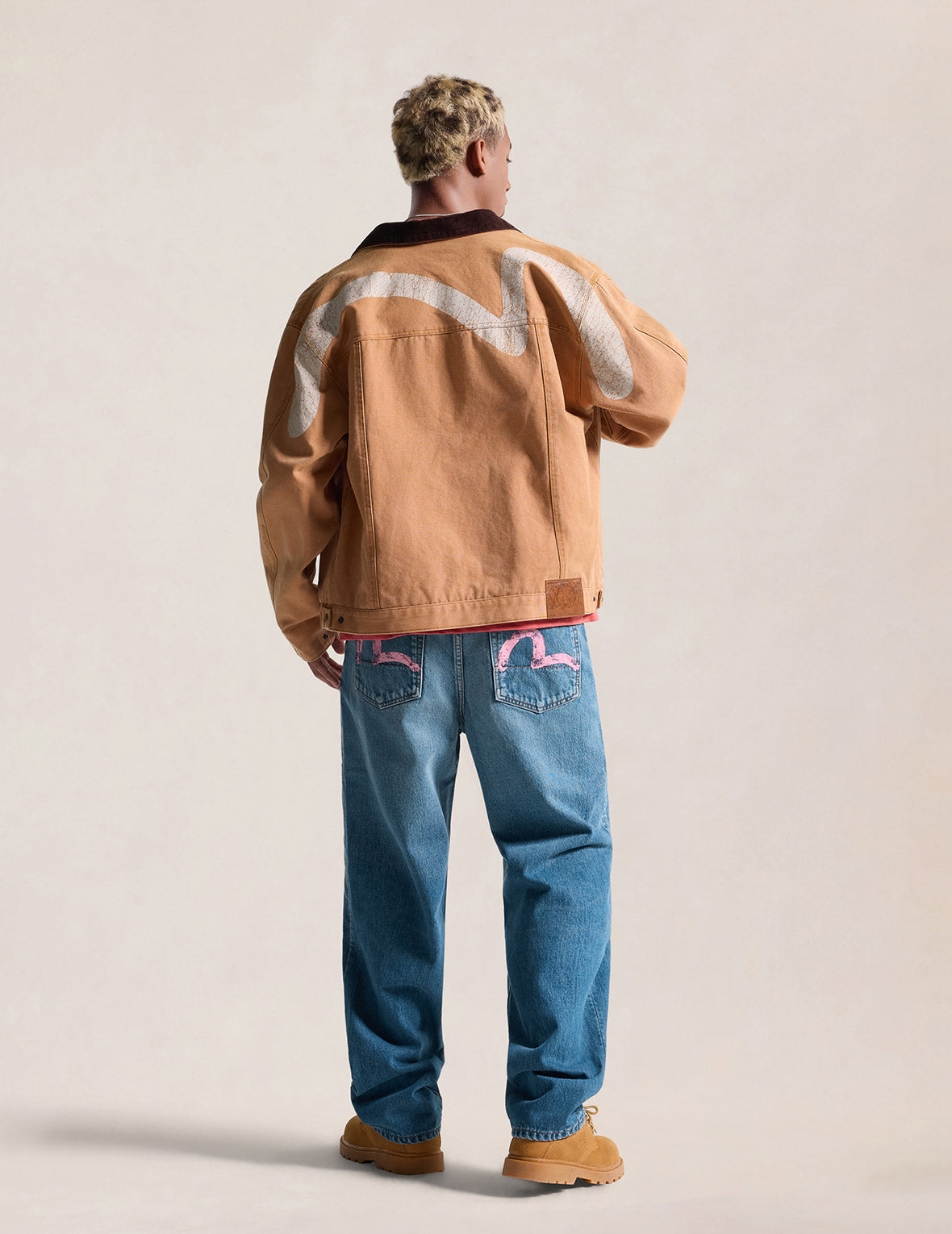 Light-washed Seagull Print Relax Fit Jeans #2030