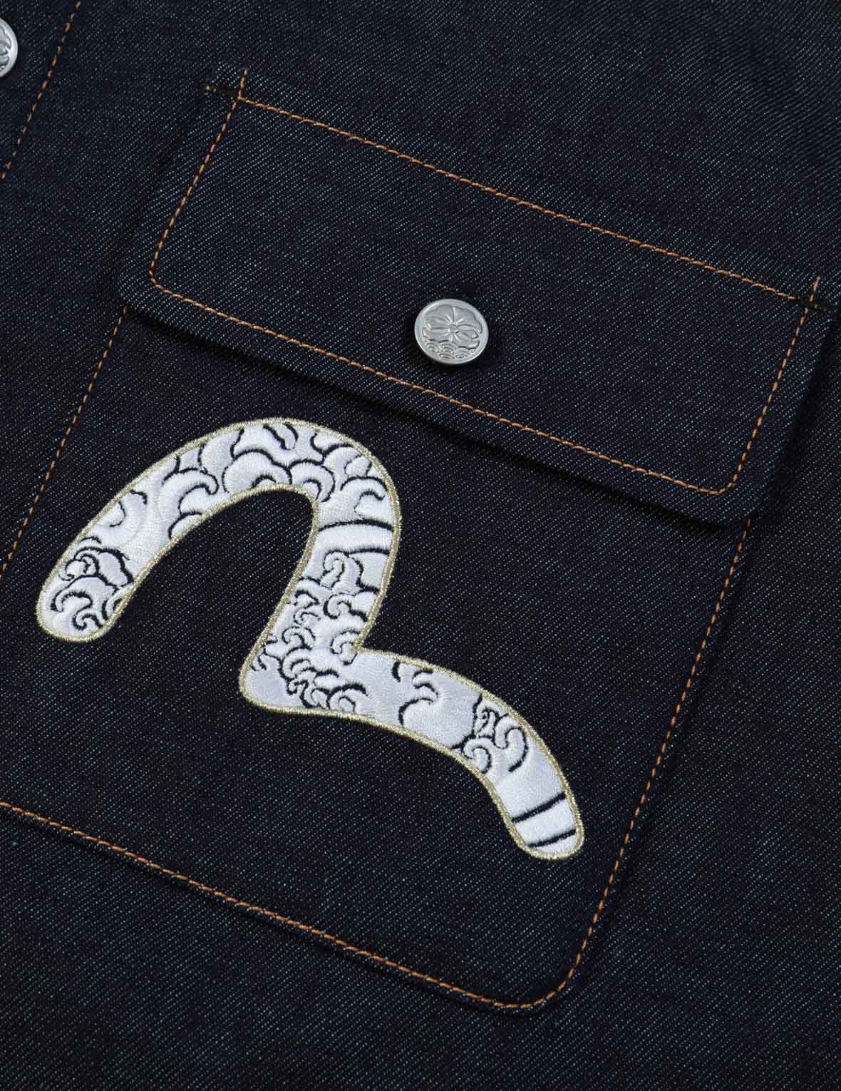 海波柄カモメ刺繍デニムシャツジャケット