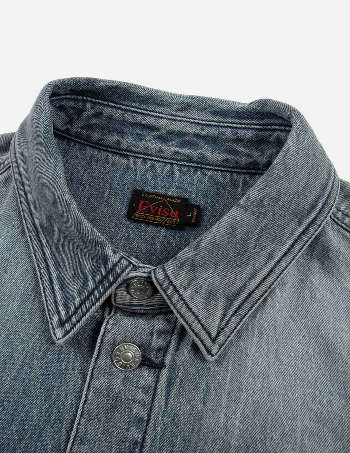 書道ブラシ大黒プリントのレギュラーフィットデニムシャツジャケット