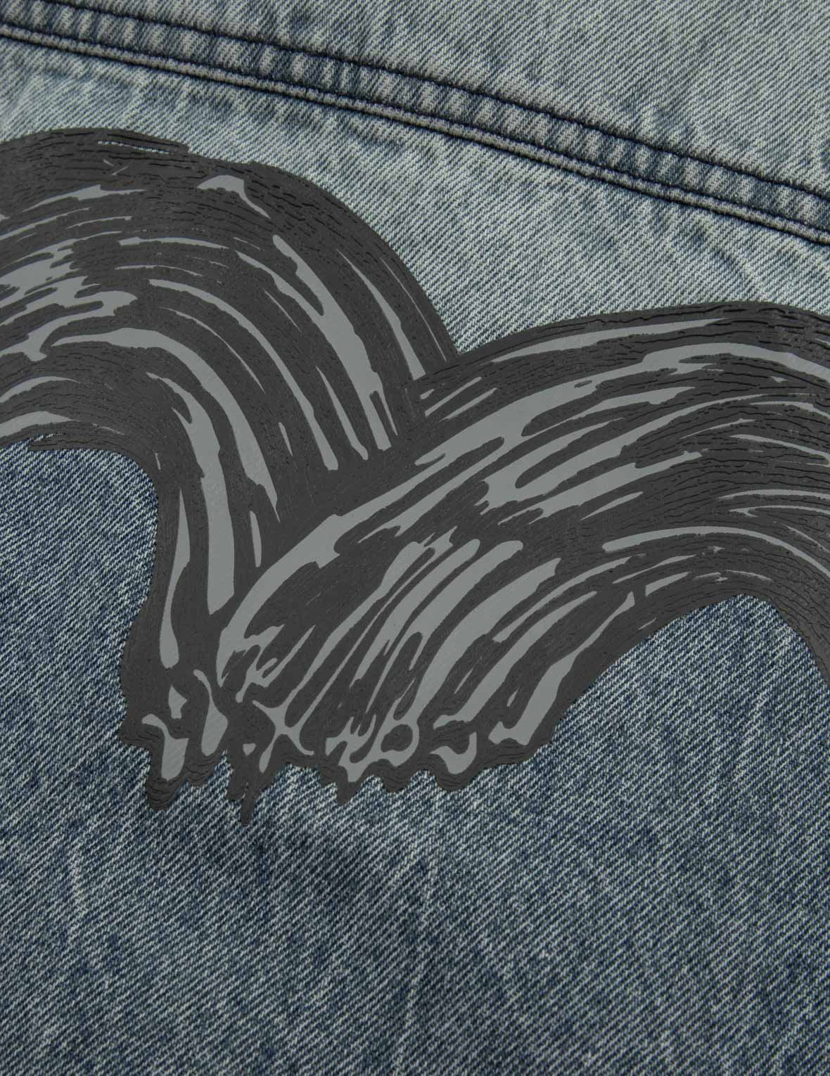 書道ブラシ大黒プリントのレギュラーフィットデニムシャツジャケット