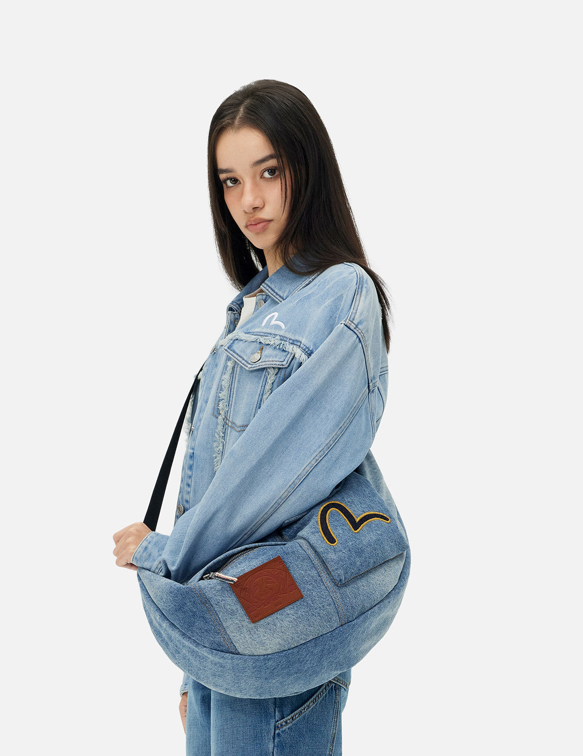 Seagull Embroidery Denim Crossbody Bag