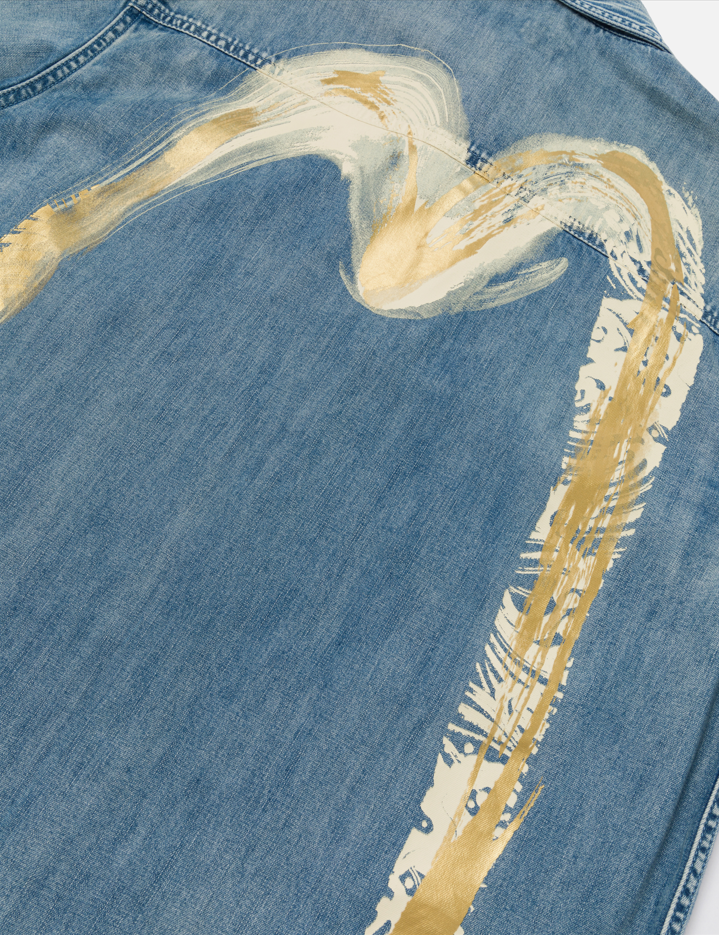 Artistic Brush Daicock Print Relax Fit Denim Short-Sleeves Shirt