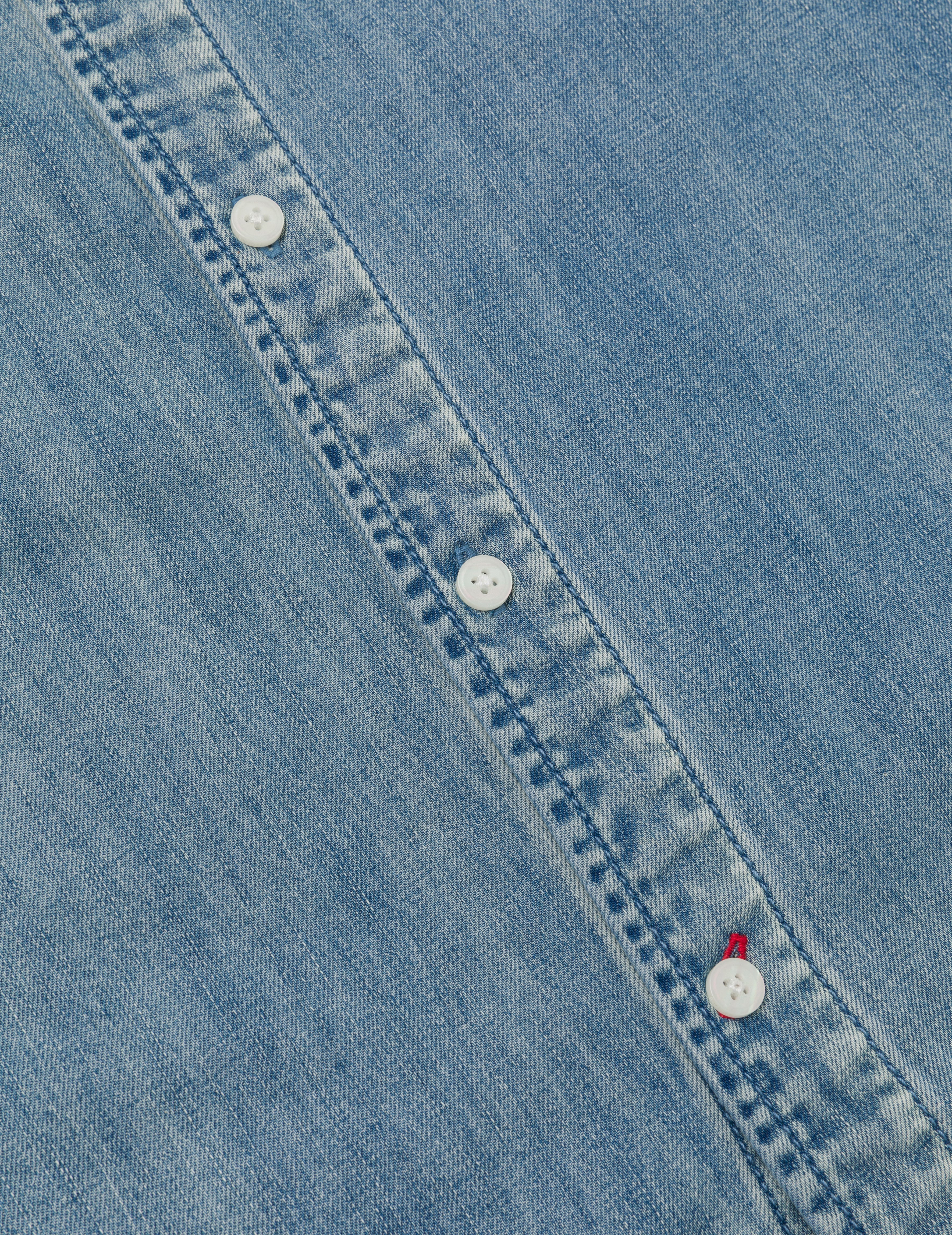 Artistic Brush Daicock Print Relax Fit Denim Short-Sleeves Shirt