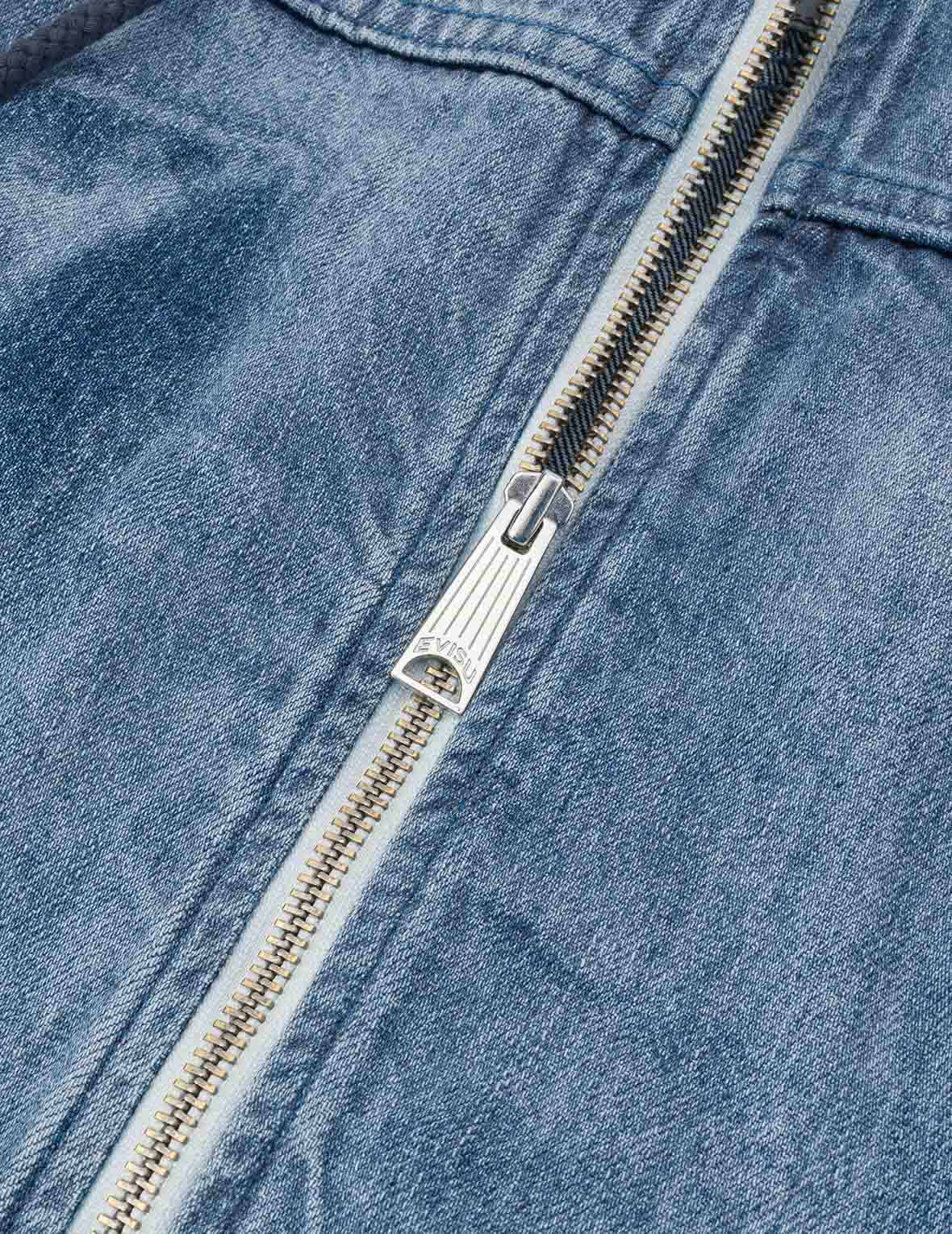 漁師仏頭レーザープリントルーズフィットフーデッドデニムジャケット
