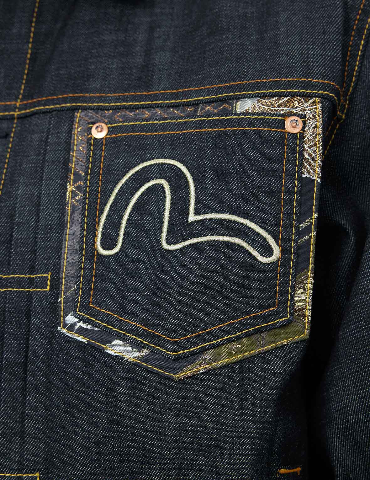 Multi-Pocket with Brocade Patch Regular Fit Denim Jacket