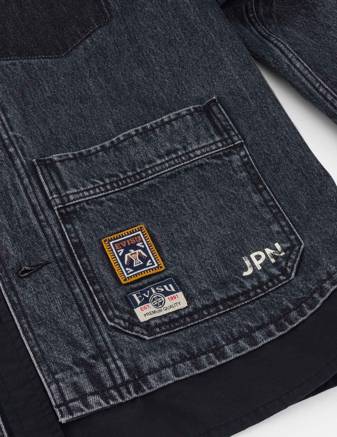 大黒 & カモメプリント リラックスフィット 2-in-1 デニムワーカーシャツジャケット