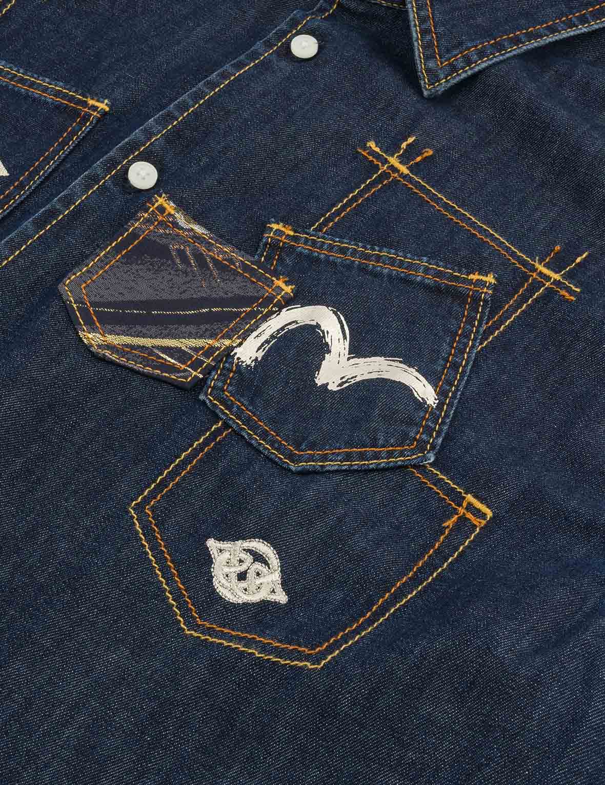 Multi-Pocket with Brocade Patch Relax Fit Denim Shirt
