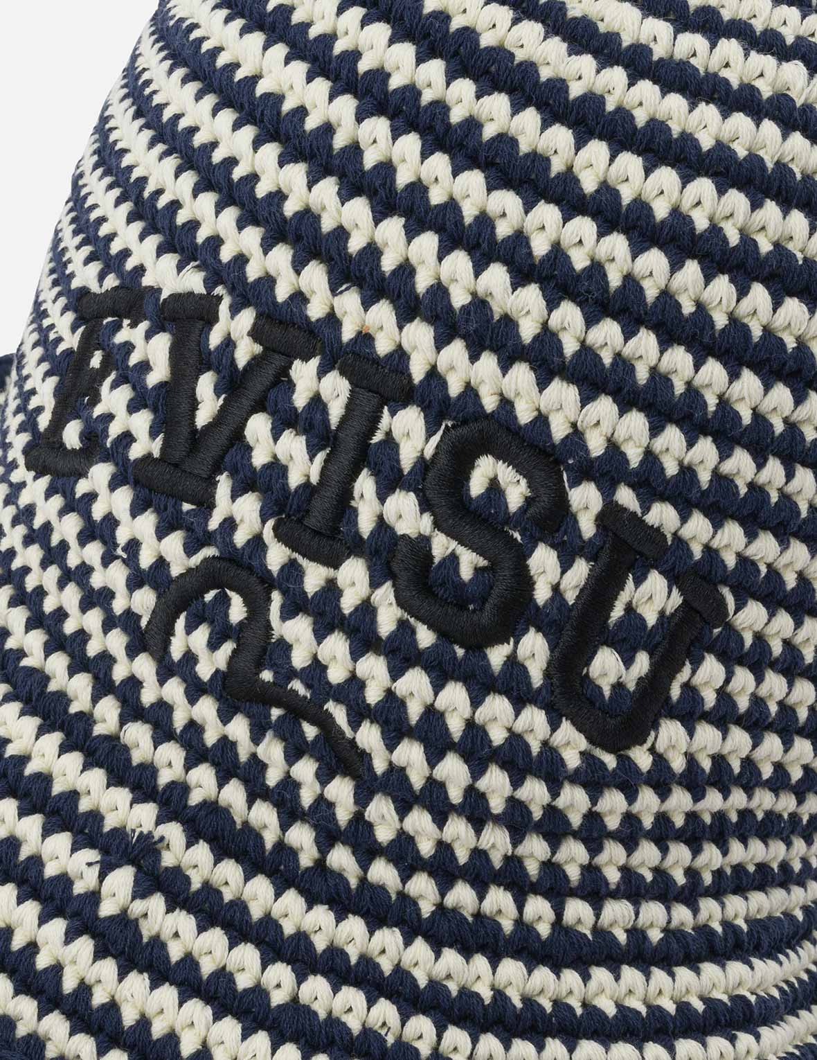ロゴ刺繍 ストライプニット バケットハット