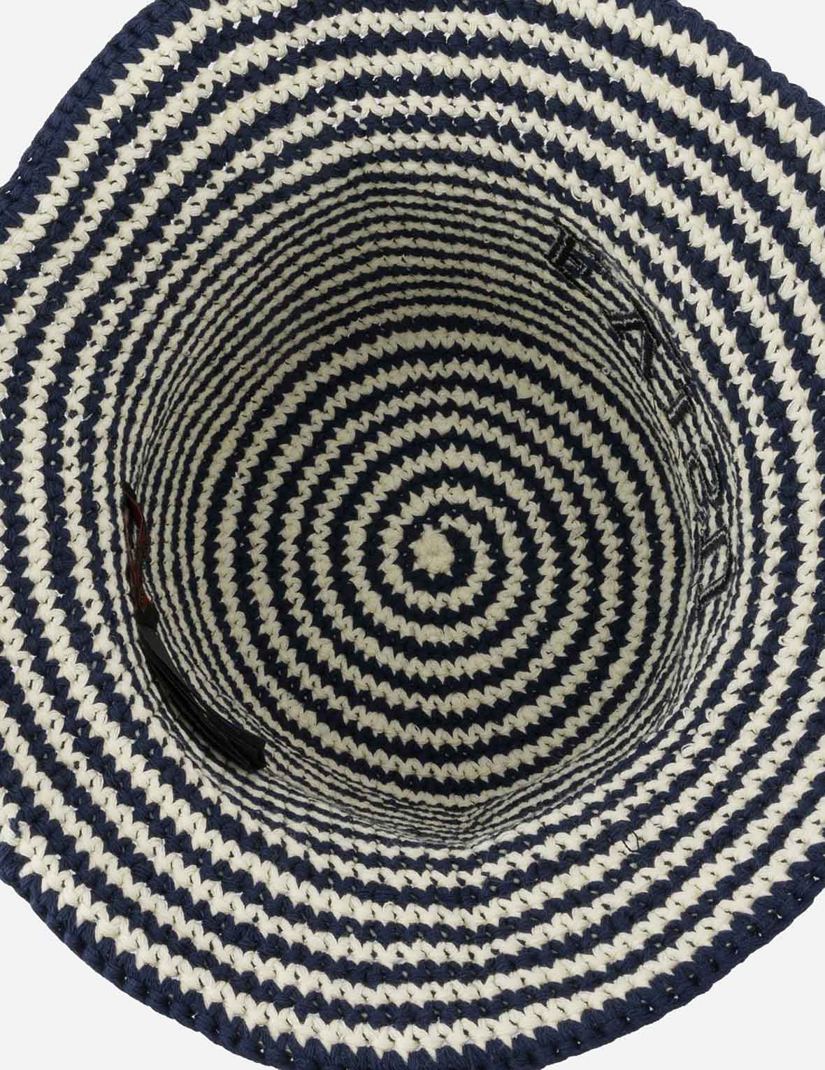 ロゴ刺繍 ストライプニット バケットハット