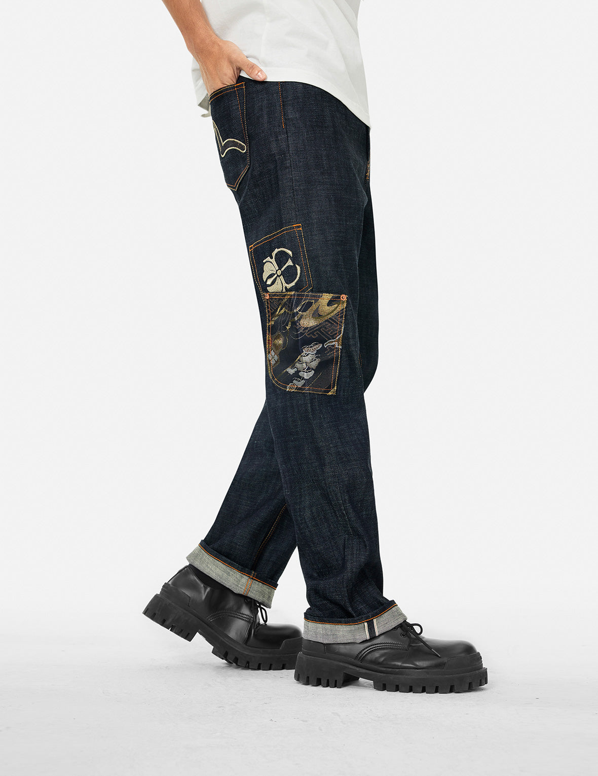Multi-Pocket with Brocade Patch Regular Fit Jeans #2000