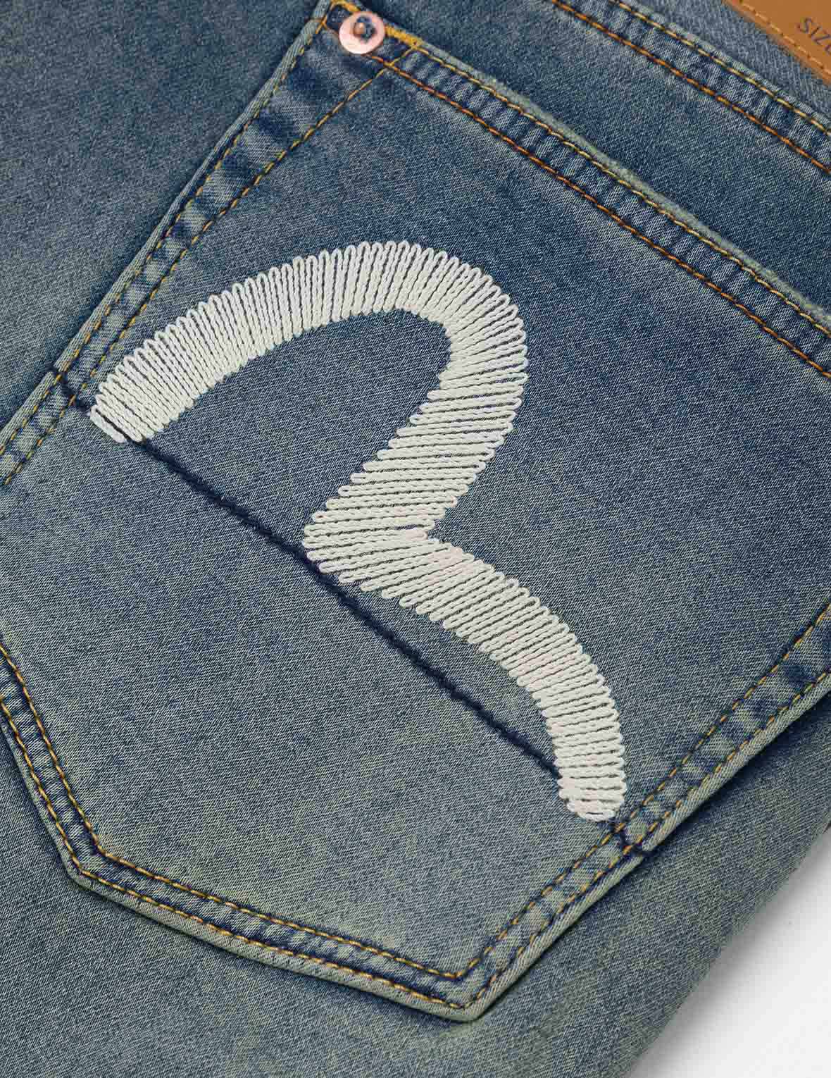 カモメ刺繍 & 手織りランヤード リラックスストレートフィット ジーンズ #2030