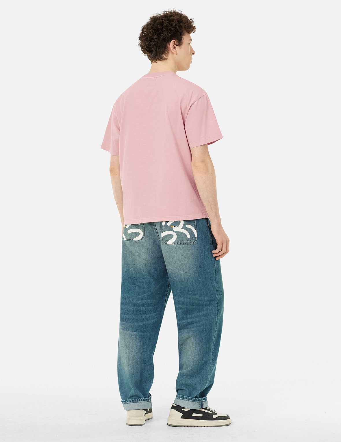 遊び心のあるカモメプリント ポケット ルーズフィット ジーンズ #2038