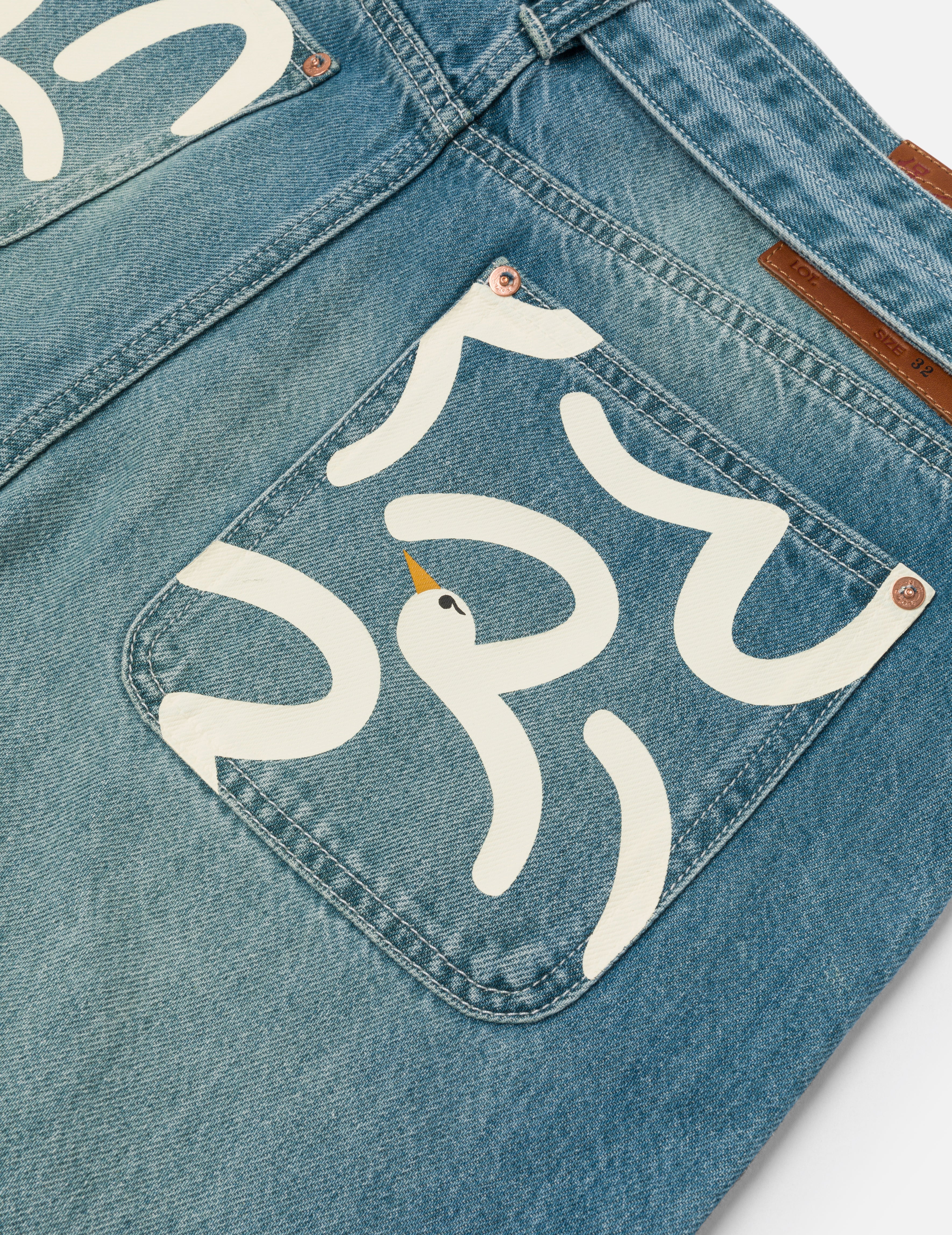 遊び心のあるカモメプリント ポケット ルーズフィット ジーンズ #2038