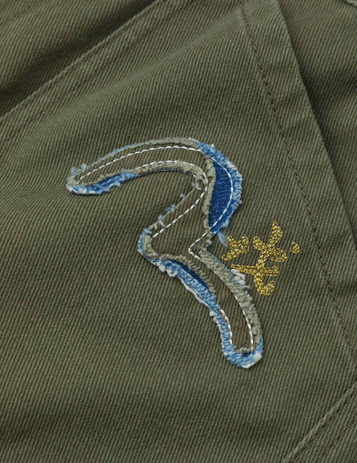 カモメアップリケ刺繍 ワイドレッグ ウーブンジョガー