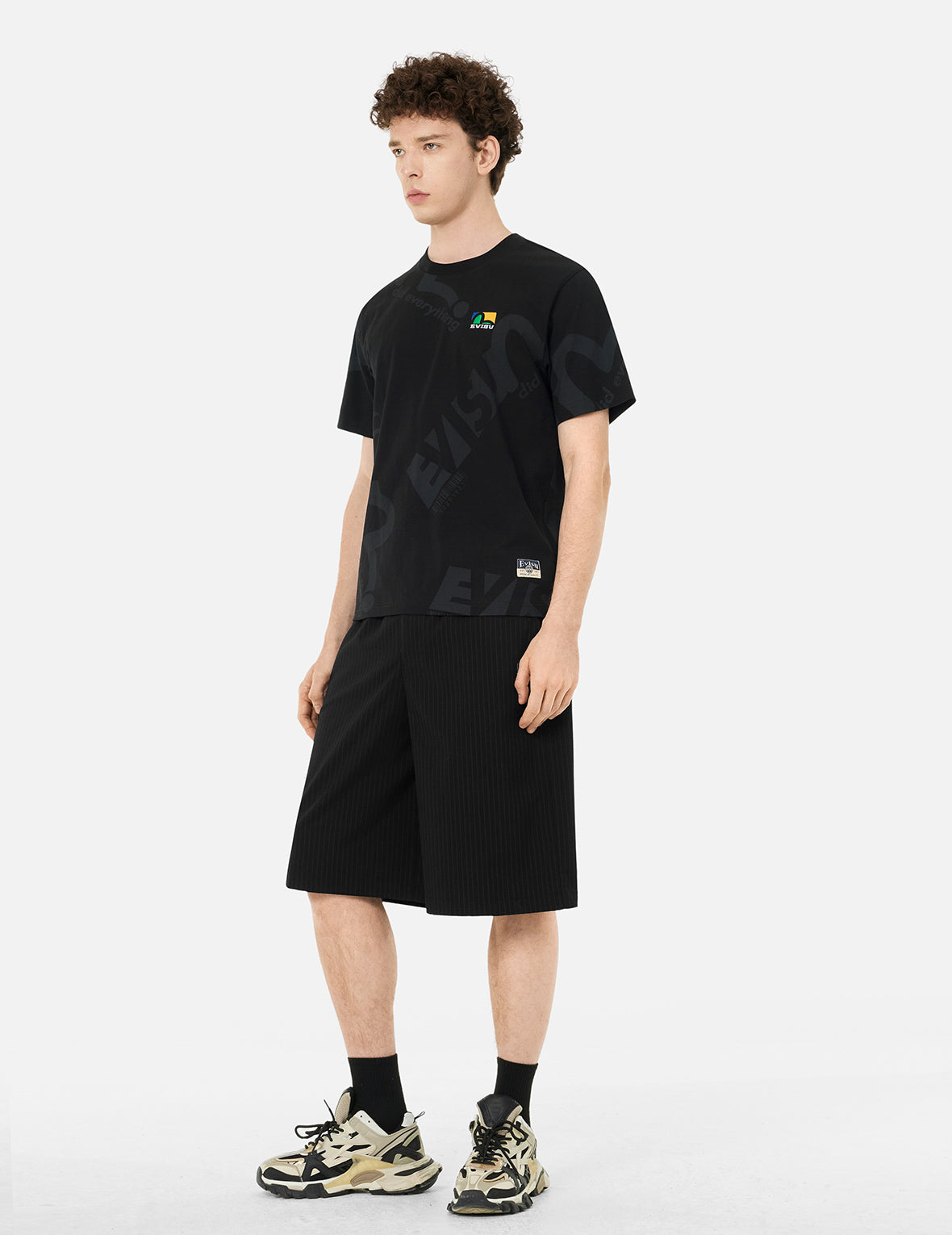 Seagull and Logo Embroidery Fashion Fit Striped Woven Shorts