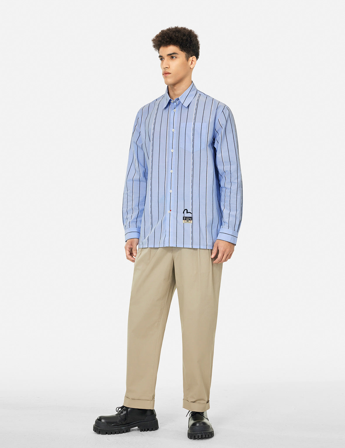 Striped Yarn Dyed Logo and Seagull Embroidery Fashion Fit Shirt