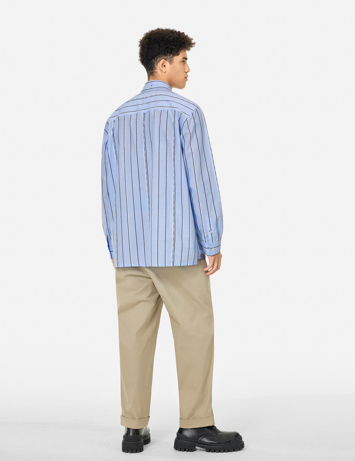 Striped Yarn Dyed Logo and Seagull Embroidery Fashion Fit Shirt